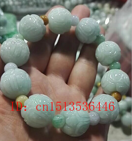 Jade naturel émeraude 18mm Lotus perles Bracelet réglable Bracelet breloque bijoux accessoires de mode homme sculpté à la main chance amulette ► Photo 1/4