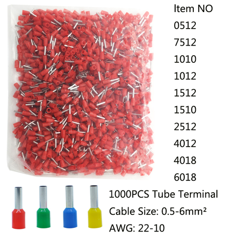 Bornes de sertissage de Tube, connecteur de fil, Terminal de Bock de câble électrique AWG22-10 0.5-6.0mm terminateur Non standard 1000 pièces ► Photo 1/6