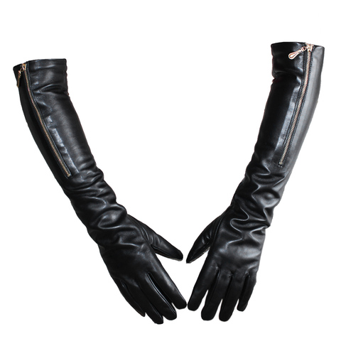 Bickmods dames noir longue peau de mouton en cuir véritable fermeture éclair Style doux mode gants garder au chaud en automne et en hiver ► Photo 1/6