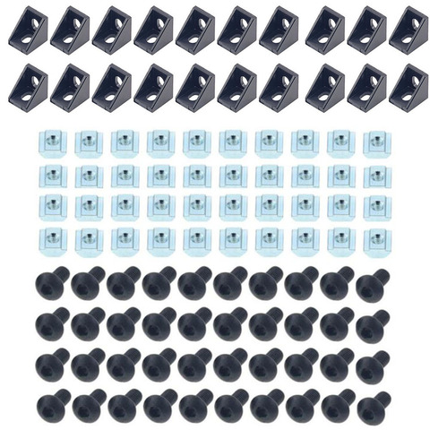 2022 jeu de connecteurs de profil en aluminium: 20 pièces support d'angle + 40 pièces 20 Seties M5 t-slot écrous + 40 pièces M5x8mm capuchon à six pans creux ► Photo 1/5