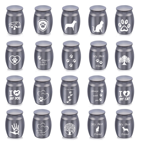 Urne noire en alliage d'aluminium pour animaux de compagnie, empreinte de patte de chien, chat, cendres de crémation d'arbre de vie, cercueil souvenir pour chien ► Photo 1/6