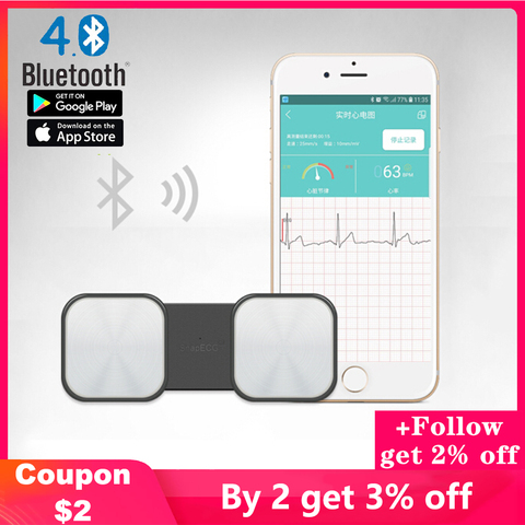 Bluetooth Portable enregistrement de données ECG moniteur Machine de mesure en temps réel coeur Support électrode Holter IOS Android APP ► Photo 1/6