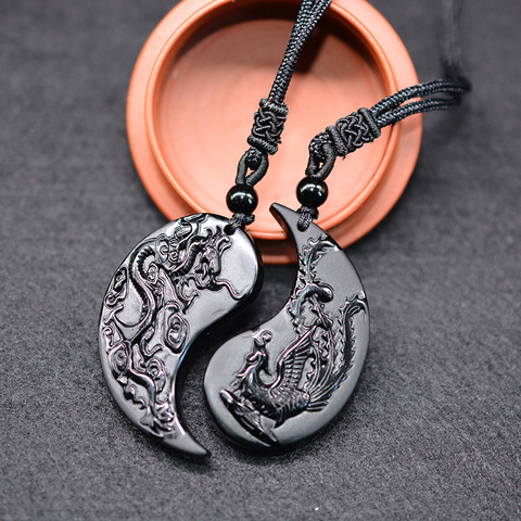 Collier obsidienne Taichi Dragon et phénix, pendentif YIN YANG, porte-bonheur, 1 ensemble ► Photo 1/6