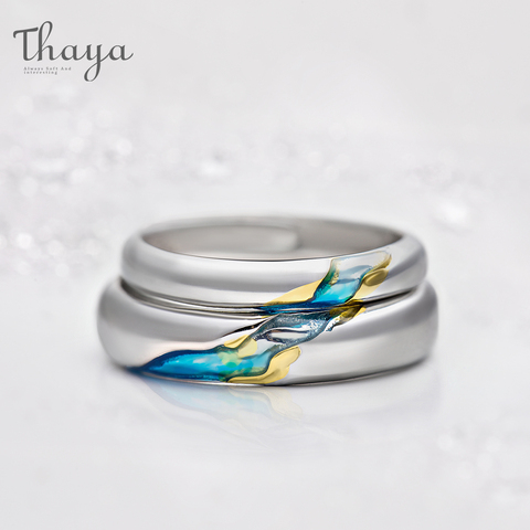 Thaya S925 argent Couple anneaux l'autre rive étoilé Design anneaux pour femmes hommes redimensionnable symbole amour mariage bijoux cadeaux ► Photo 1/6