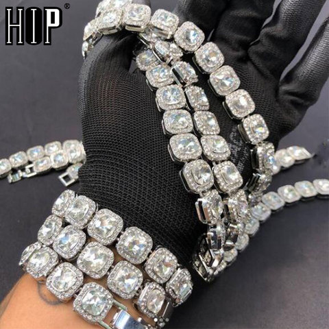 Bracelet de chaîne de Tennis en alliage de Zircon pour hommes et femmes, bijoux de style Hip Hop, 12MM ► Photo 1/6