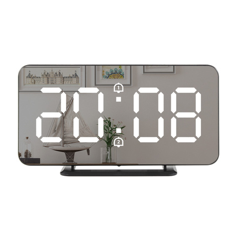 Horloge numérique de Table murale à température électronique miroir, USB multifonction, veilleuse, pour maison ou bureau, réveil LED ► Photo 1/6