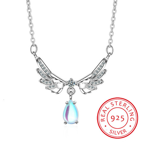 Bijoux en argent Sterling 925, pierre de lune, cristal, ailes d'ange, chaîne de clavicule, pendentif ► Photo 1/1