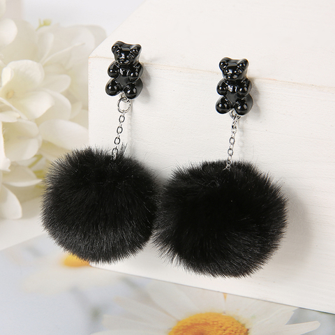 1 paire mignon boucle d'oreille goujon multicolore résine bonbons ours breloques avec boule bouffante mode femme bijoux cadeau d'anniversaire ► Photo 1/6