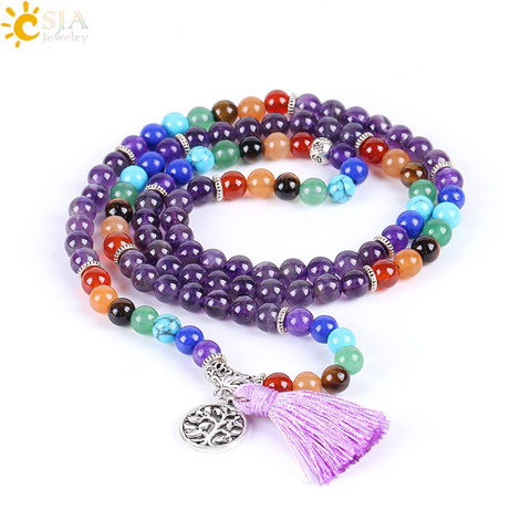 CSJA-Reiki-Yoga 7 chakras naturel multicouche, Yoga, Quartz violet, perles Mala, guérison, méditation, Bracelets à breloques, femmes, E655, 108 ► Photo 1/6