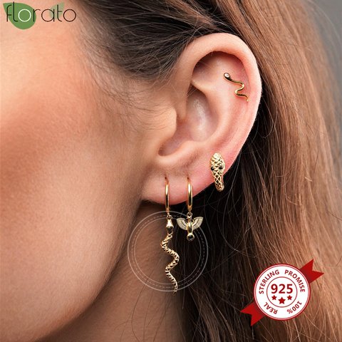 Boucles d'oreilles pour femmes, boucles d'oreilles en argent Sterling 925, serpent, Punk, petit cercle, Huggie, à la mode, bijoux ► Photo 1/6