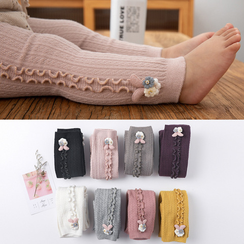 Collants chauds en coton pour bébés, bas côtelés, couleur bonbon unie, collection automne et hiver ► Photo 1/5