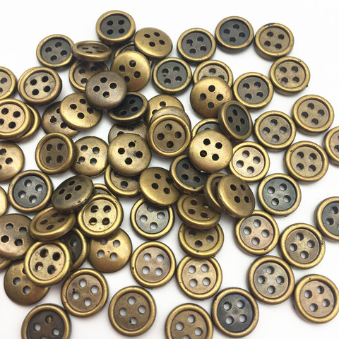 100 pièces 10mm métallique or/laiton rond 4 trous chemise boutons pour vêtements Scrapbooking couture plastique accessoires embellissements ► Photo 1/2