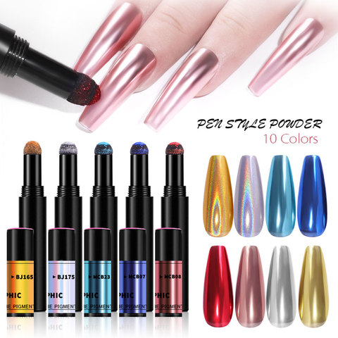 Miroir magique pour ongles, coussin en poudre pour ongles, stylo holographique, Laser, paillettes, Pigments chromés solides, Gel UV, accessoires de manucure ► Photo 1/6