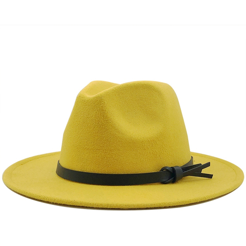 Nouveau femmes hommes laine Fedora chapeau avec ruban en cuir Gentleman élégant dame hiver automne large bord Jazz église Panama Sombrero casquette ► Photo 1/6