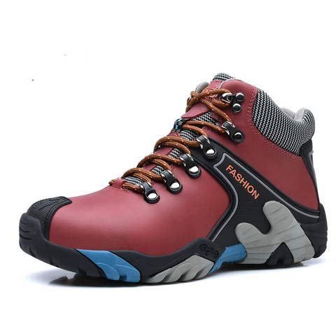 Chaussures de randonnée en cuir véritable pour homme, bottes de chasse, montantes, confortables, haute qualité, rouge, taille 46 ► Photo 1/1