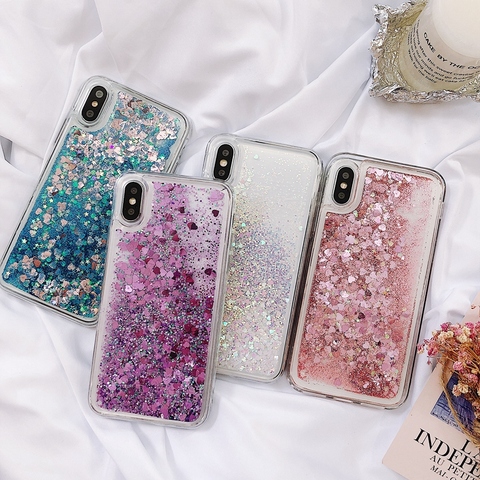 Coque pour Xiaomi Mi A1 A2 A3 9T Redmi 9A 9C 9 Note 8 8T 9 SE 9 S 10 Pro Max paillettes liquide Quicksand coque de téléphone en Silicone ► Photo 1/6