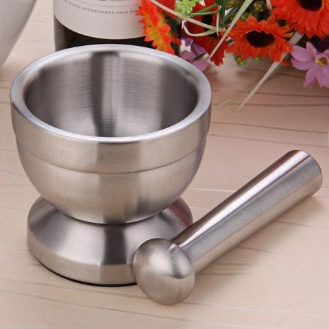 Mortier et pilon en acier inoxydable cuisine ail Pot de calage bol de pharmacie accessoires de cuisine ménagers ► Photo 1/6