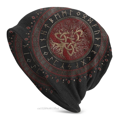 Bonnet en tricot pour hommes et femmes, Bonnet, Bonnet, Vikings, Ragnar, Lothbrok, arbre de avec Triquetra, casquette chaude d'hiver, Skullies de rue ► Photo 1/5