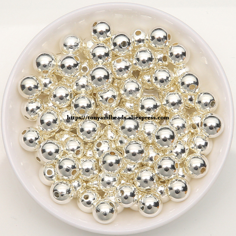 Livraison gratuite perles d'espacement rondes en acrylique ABS plaqué argent lisse 4 6 8 10 12 MM ► Photo 1/1