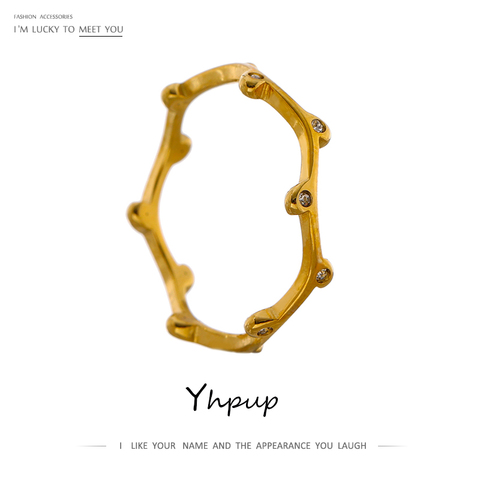 Yhpup – bague de mariage en acier inoxydable pour femmes, bijoux exquis, zircone cubique, anneau rond, 2022 ► Photo 1/6