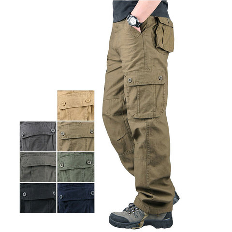 Printemps automne hommes Cargo Pantalon Multi poche kaki hommes Pantalon décontracté militaire coton Pantalon hommes grande taille Pantalon Cargo Homme ► Photo 1/6