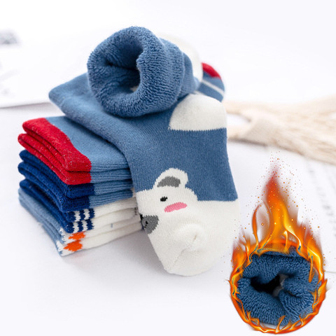 Chaussettes épaisses en coton 5 couleurs/lot | Chaussettes thermiques chaudes, pour enfants bambins, bébés filles garçons de 1-10 ans ► Photo 1/6