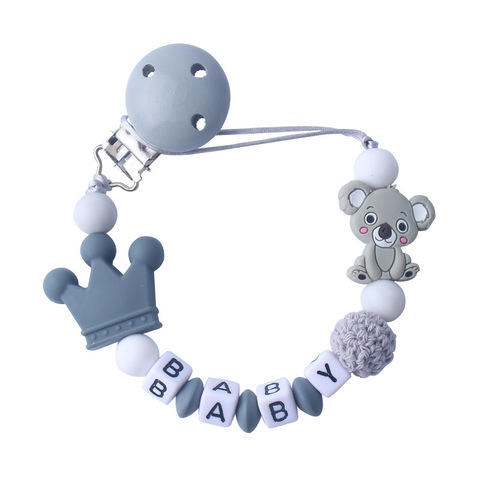 Attache-sucette avec chaîne, nom personnalisé de bébé, Koala, attache-sucette pour bébé, dentition, jouet à mâcher factice ► Photo 1/6