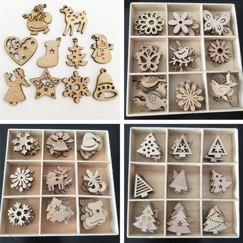 Décorations de noël en bois naturel, 50 pièces, pendentif suspendu, élan, cerf, flocon de neige, arbre de noël, décorations de fête du nouvel an pour la maison ► Photo 1/6