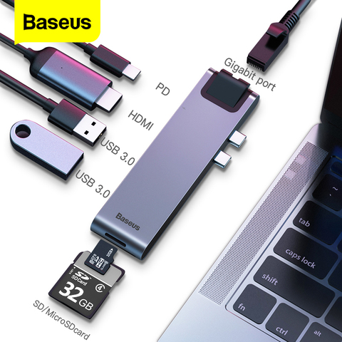 Baseus USB Type C HUB C HDMI RJ45 Ethernet Multi-usb 3.0 Thunderbolt 3 Adaptateur secteur Pour MacBook Pro Air USB-C Quai Diviseur ► Photo 1/6