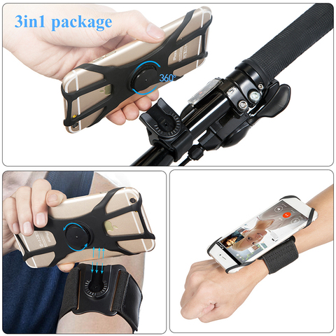 3 in1 Removable Silicone Bicycle Bike Phone Holder On Hand Running Sport Armbands For iPhone Samsung Xiaomi Wrist Arm Band Case ► Photo 1/6