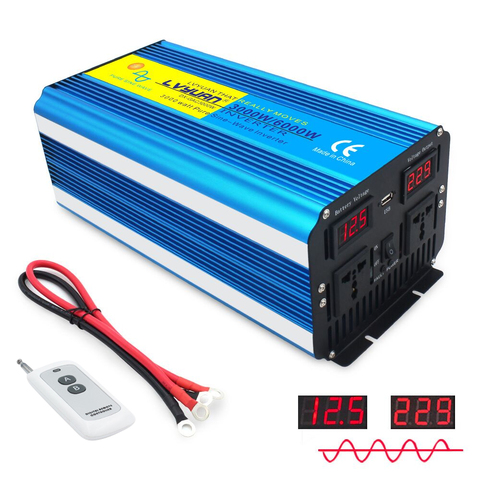 Onduleur électrique à onde sinusoïdale pure 6000W, transformateur cc 12V/24V vers 220V/230V/240V, avec double affichage LED, commande sans fil USB 3.1a ► Photo 1/6