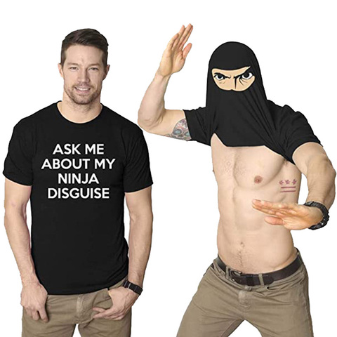 XS-5XL homme demande-moi à propos de mon Ninja déguisement à rabat T-Shirt drôle graphique hommes coton T-Shirt Humor cadeau femmes haut T-Shirt ► Photo 1/6