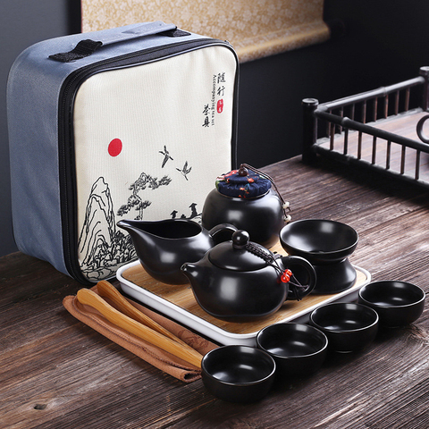 Ensemble de thé en céramique Portable chinois Kung Fu théière à café voyageur thé avec sac à café Gaiwan thé tasses de cérémonie de thé ► Photo 1/5