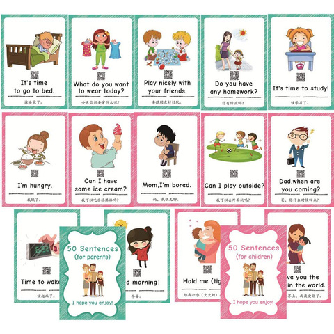 Cartes de questions amusantes de 100 phrases, jeu pour enfants Parent-enfant, cartes de démarrage de Conversation quotidienne avec photo, cartes flash anglaises ► Photo 1/6