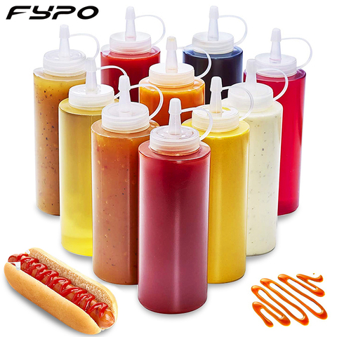 Bouteilles à presser avec bouchons sans fuite, sans BPA, Condiments Sauce d'assaisonnement Ketchup Mayo distributeur de moutarde pour Gadget de cuisine ► Photo 1/6