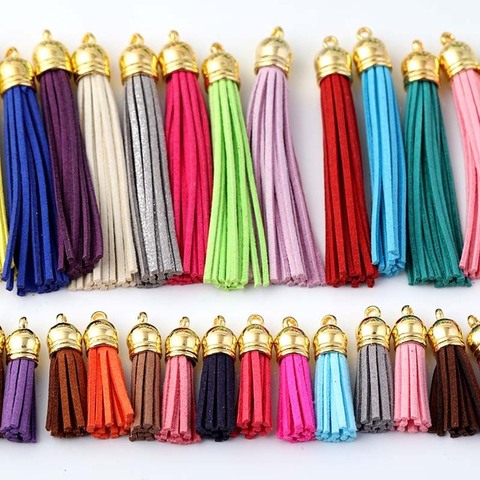 Pompon en cuir en tissu pour porte-clés, couleurs mélangées 8.5cm/3cm, 10 pièces, bretelles de téléphone portable, bijoux, breloques, pompon de bricolage ► Photo 1/6