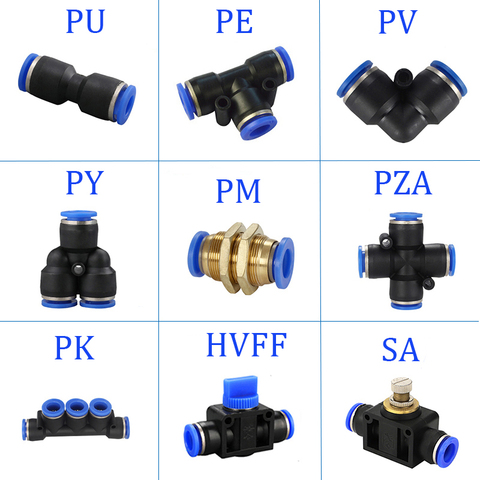 Raccords pneumatiques pour tuyaux d'eau, tuyaux en plastique PY/PU/PV/PE à poussée directe de 4 à 16mm/ PK, raccords rapides ► Photo 1/5
