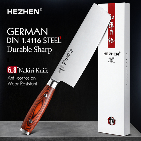 HEZHEN BASSIC série acier inoxydable Nakiri tranche couteau de cuisine allemand molybdène Vanadium acier couteau de cuisine ► Photo 1/6