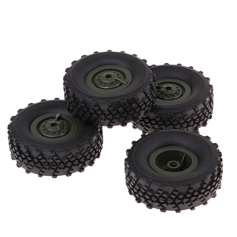 Paquet de 4 pneus en caoutchouc avec roues vert armée pour camions télécommandés WPL 1:16 ► Photo 1/6