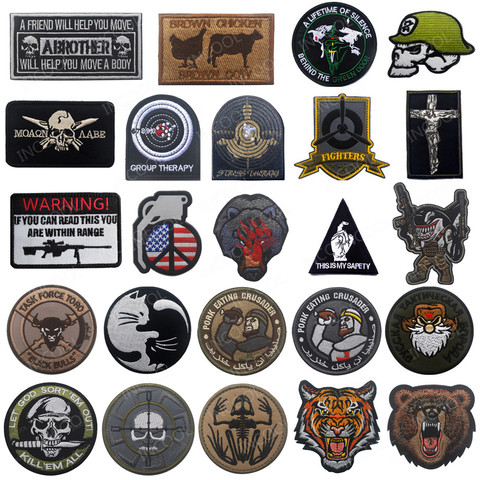 Patchs brodés crâne tactique soldat loup tigre ours cochon requin grenouille chat vache Dragon Sniper militaire broderie Patch Badges ► Photo 1/6