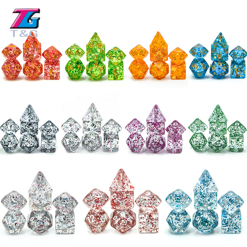 Mdn Rpg TRPG 7 pc/lot coloré paillettes numérique jeu de dés D4,6,8,10,10%,12,20 pour jeu de société, accessoires éducatifs 11 couleurs ► Photo 1/6