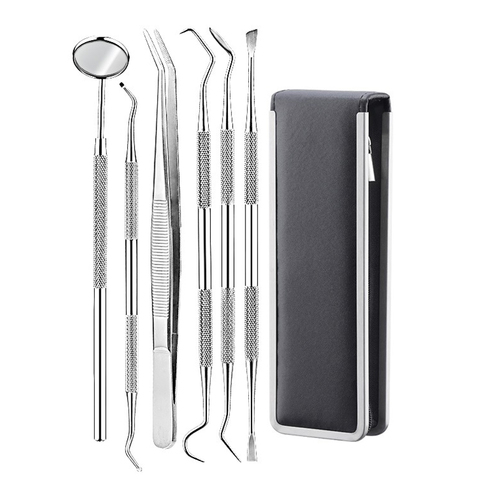 6 pièce/ensemble miroir dentaire en acier inoxydable dentiste dentaire préparé ensemble d'outils sonde Kit de soins des dents Instrument pince à épiler houe faucille détartreur ► Photo 1/6