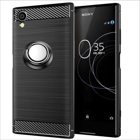 Pour Sony Xperia XA1 Plus G3426 G3416 G3412 étui de luxe en Fiber de carbone brossé pour Sony XA1 Plus couvercle de support d'anneau magnétique ► Photo 1/6