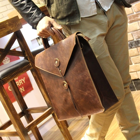 Nouveau Design Mode Fou cheval En Cuir PU Sacs pour Hommes marque hommes Sac À Bandoulière Messenger Sacoche pour ordinateur portable noir et Café ► Photo 1/6