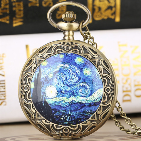 Antique classique nuit étoilée thème Quartz montre de poche rétro Bronze pendentif collier horloge cadeaux pour hommes femmes ► Photo 1/6