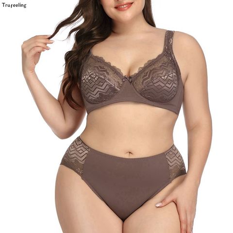 Trufeel 2022 mode Sexy vague rayure dentelle soutien-gorge et culotte ensemble pour les femmes grande taille 40/90-2XL 42/95-3XL 44/100-4XL 46/105-5XL C ► Photo 1/6