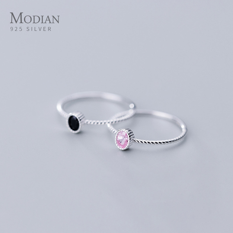 Modian 2022 populaire Simple noir et rose bague en cristal pour les femmes 925 en argent Sterling géométrique anneau corée Style Fine bijoux ► Photo 1/5