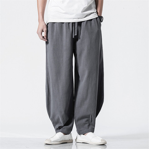 Pantalon de jogging ample à jambes larges pour homme, Baggy chinois, grande taille, Style japonais, en coton et lin, décontracté, M-7XL ► Photo 1/4