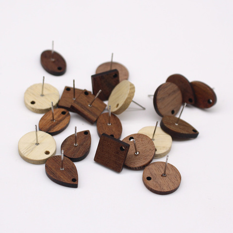 Connecteur de boucle d'oreille en bois naturel, 10 pièces, découvertes, boucles d'oreilles carrées, rondes, ovales, accessoires pour faire du bricolage ► Photo 1/6