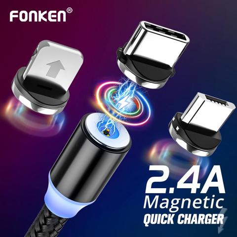 FONKEN Micro USB câble magnétique Type C USB câble Charge rapide aimant téléphone cordon pour IPhone 1m 2m Led Mobile chargeur rapide fil ► Photo 1/6